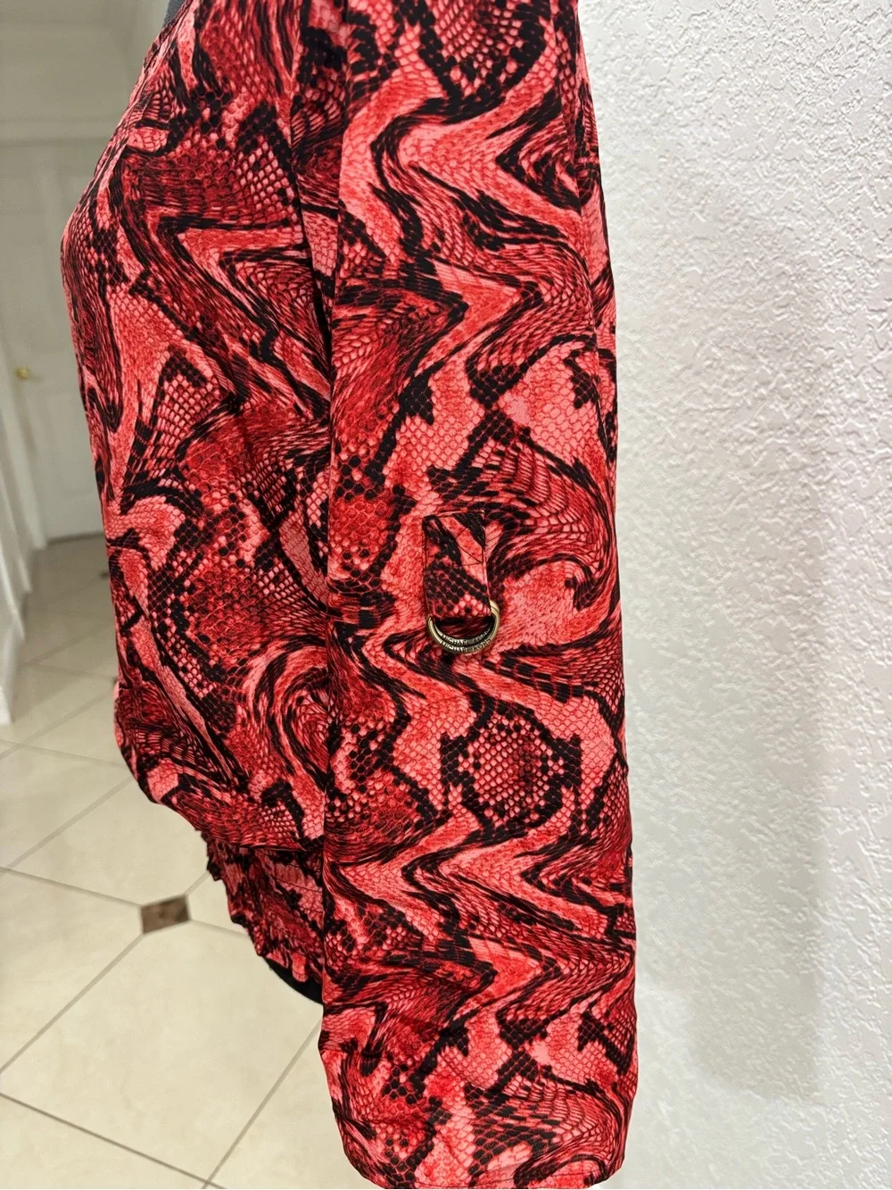 Michael Kors Red and Black Abstract Print Long Sleeve Top